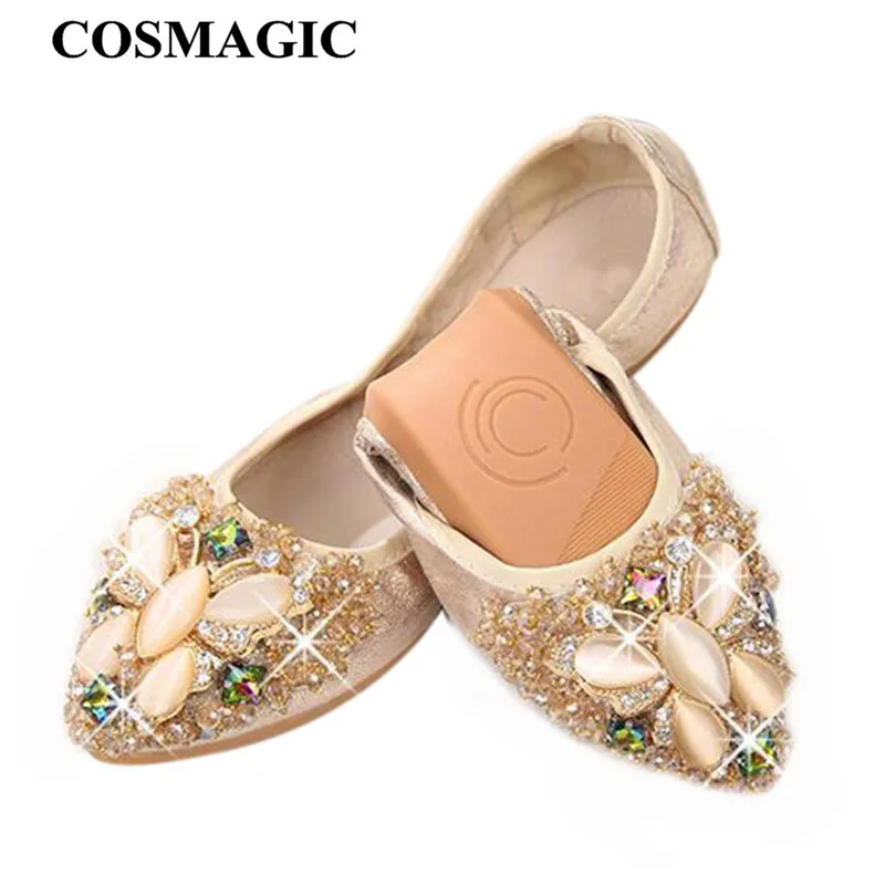 Женские балетки на плоской подошве COSMAGIC со стразами и бабочками свадебные