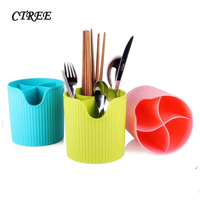 

CTREE Practical Multipurpose Four Compartment Cylinder Thick Storage Box Plastic Cutlery Kitchen Toothbrush Storage Tools C739