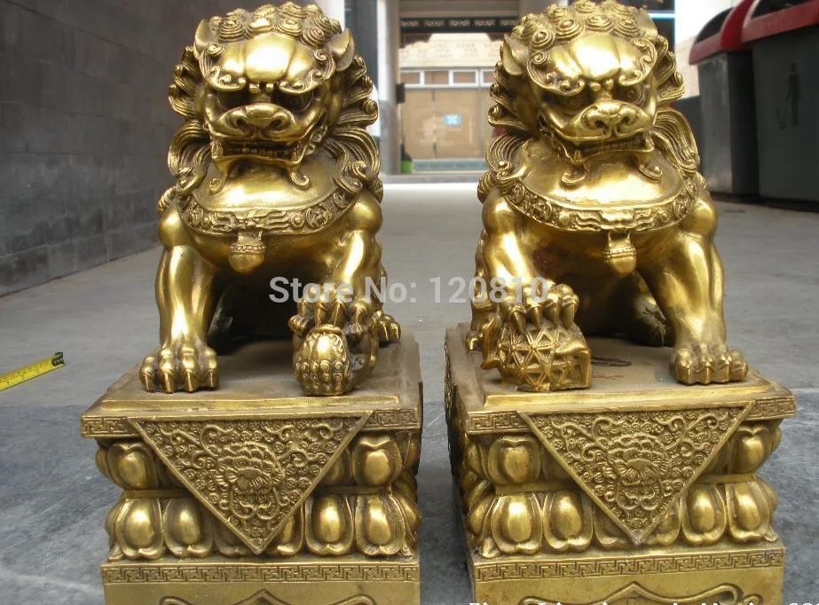 SCY China pure Brass Royal Palace Evil Guardian Door Foo Dog Lion pair statue | Дом и сад