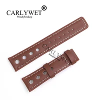 carlywet 20mm popular real calf leather handmade brown with white stitches wrist watch band strap belt for t91 prs516