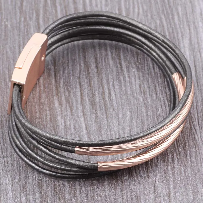 Женский многоуровневый браслет elohii кожаный на магнитной застежке с медной