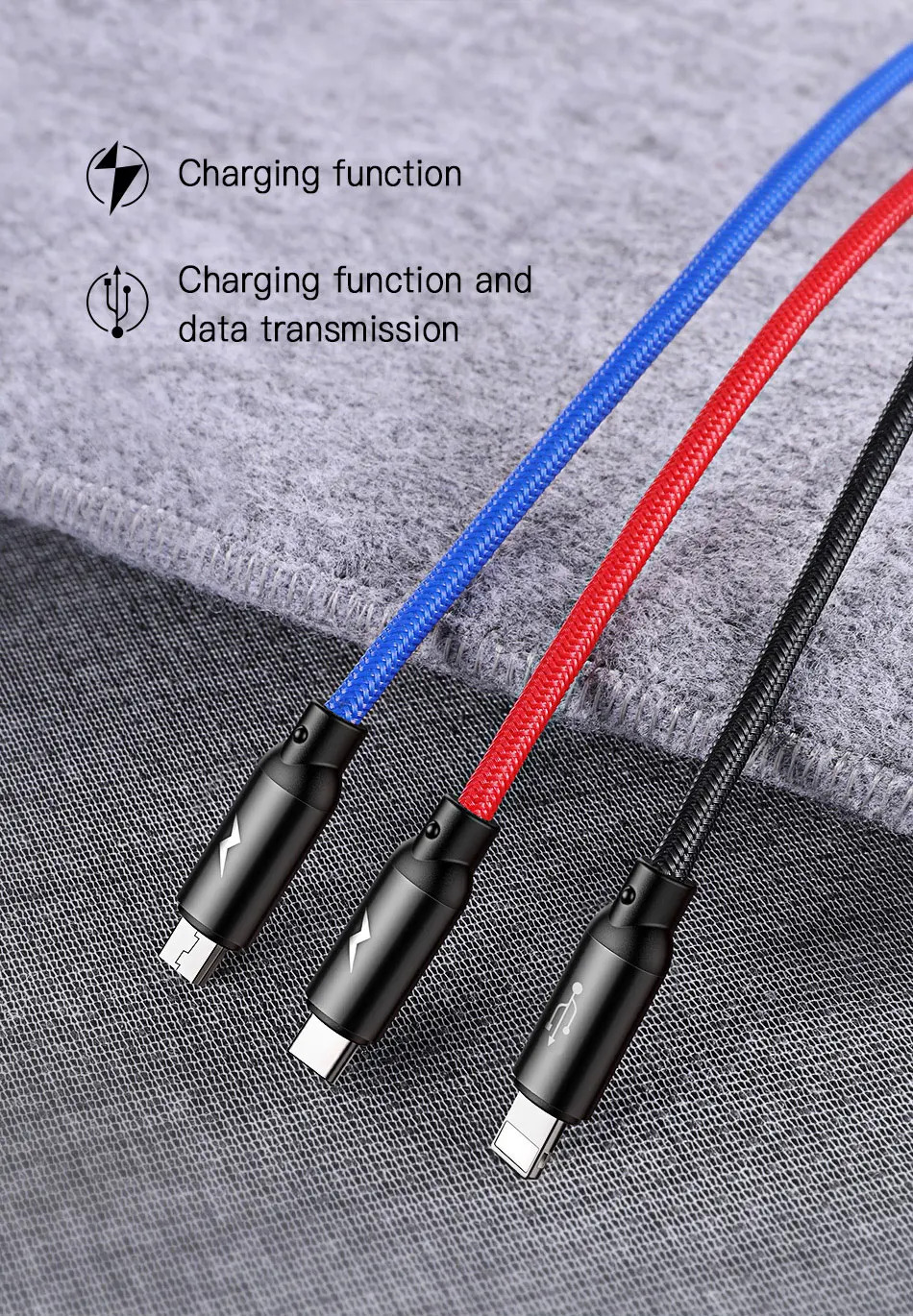 Baseus 3 в 1 USB кабель для iPhone type C Micro USB Автомобильное зарядное устройство для samsung S9 huawei зарядный кабель 3.5A провод для быстрой зарядки