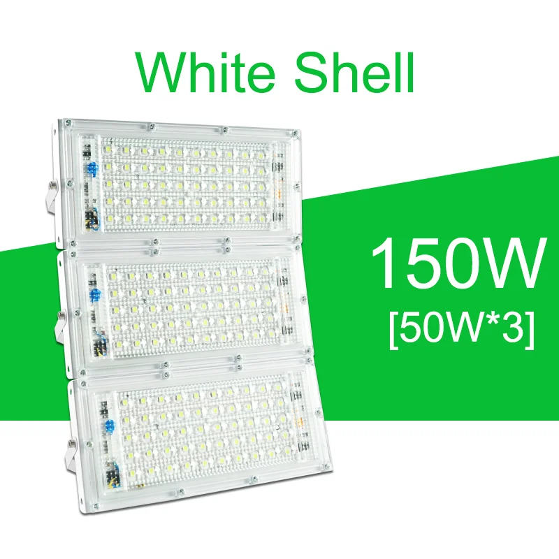 150W White Shell LED Flood Light 50W 100W 150W 200W Floodlight AC 220V 240V LED street Lamp waterproof IP65 outdoor Lighting led cob spotlight - Испускаемый цвет: 150W White Shell