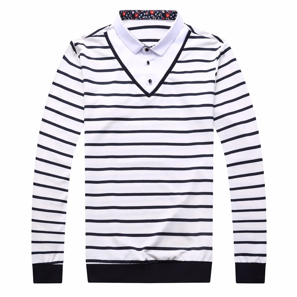 Повседневная мужская футболка в полоску с V-образным вырезом и длинным рукавом |