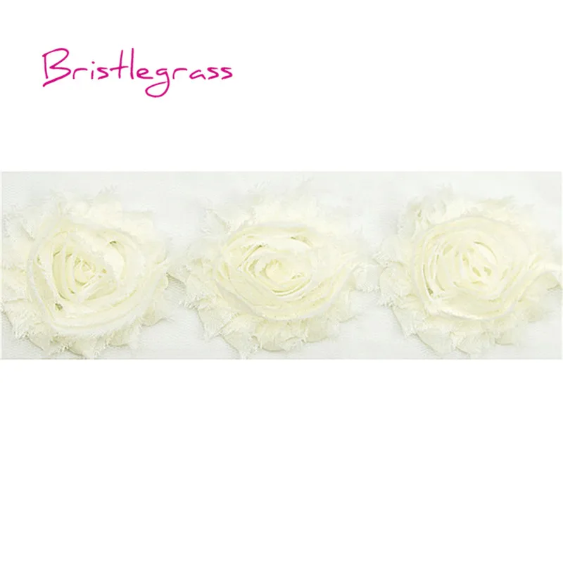 BRISTLEGRASS 1 Ярд 2," 6 см изношенный шифон потертая роза цветок розетка Сетка кружевная отделка повязка для волос галстук для детей свадебное платье для невесты - Цвет: Antique White