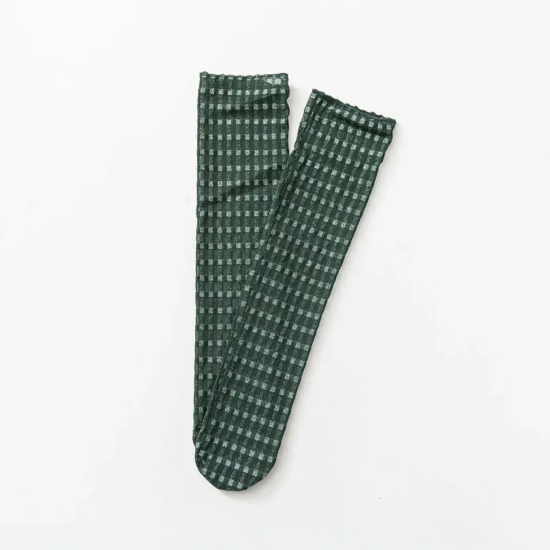 Dark Green FENNASI 2 пары Harajuku женские нейлоновые носки с принтом модные японские яркие шелковые перламутровые сетчатые шелковые носки сексуальные женские носки - Цвет: Dark Green