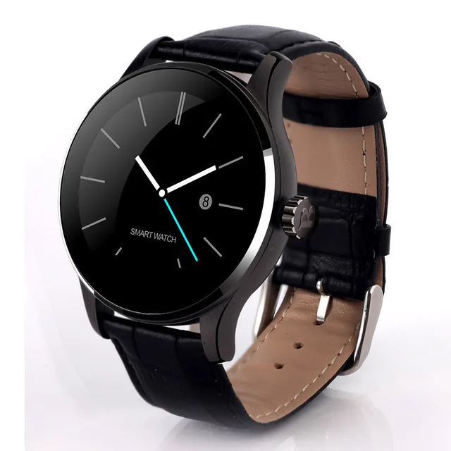 Смарт-часы K88H, 1,22 дюймов, круглый экран, поддержка пульсометра, Bluetooth, умные часы для Apple, huawei, IOS, Android, pk, KW88 - Цвет: Black leather strap
