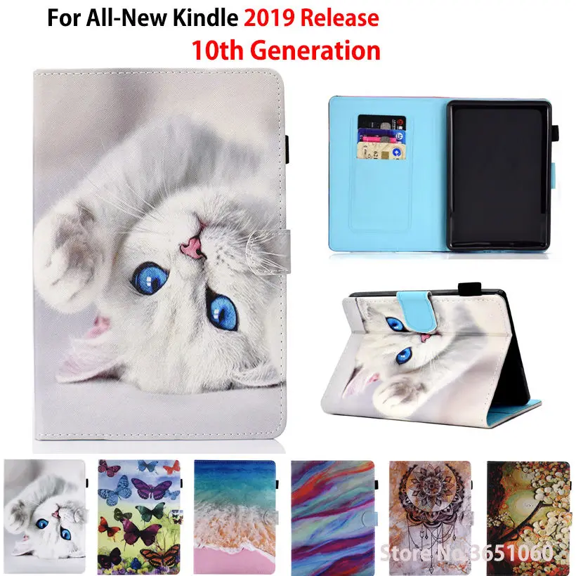 Чехол для Amazon All-new Kindle 2019 10-го Поколения Smart Cover Funda Cat Printing PU Leather Stand Shell Coque |