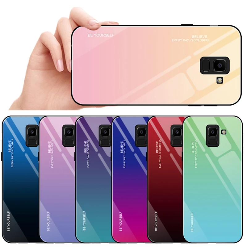 Узор стекло чехол для samsung galaxy j4 j6 plus задняя крышка Мягкий силиконовый край coque j8