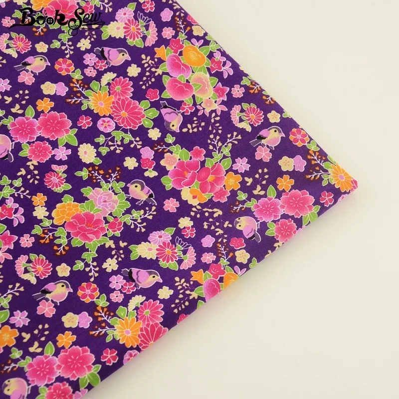 Booksew 100% хлопок поплин Ткань цветочный Рисунок Дизайн мягкие Вышивание фиолетовый