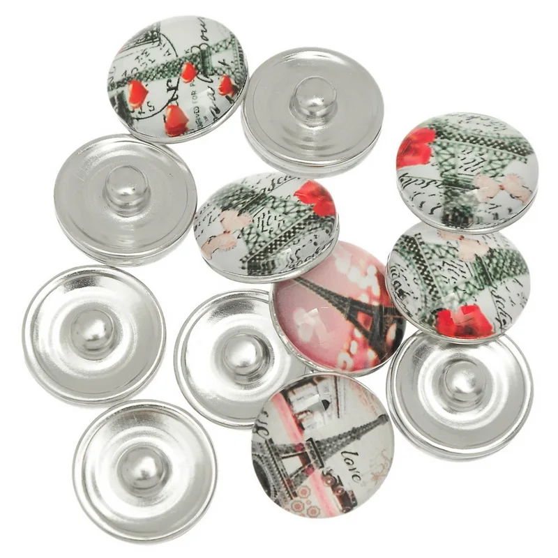 10 шт. микс разноцветных узоров Эйфелевой башни круглые стеклянные щелчки кнопки