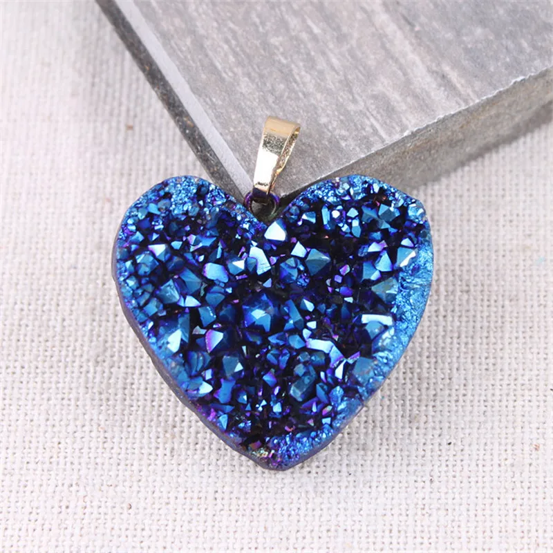 

1pcs Heart Shape Druzy Pendant Necklace Geode Crystal Necklace Cluster Pendant Women Jewelry