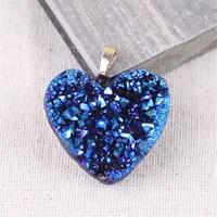 1pcs heart shape druzy pendant necklace geode crystal necklace cluster pendant women jewelry