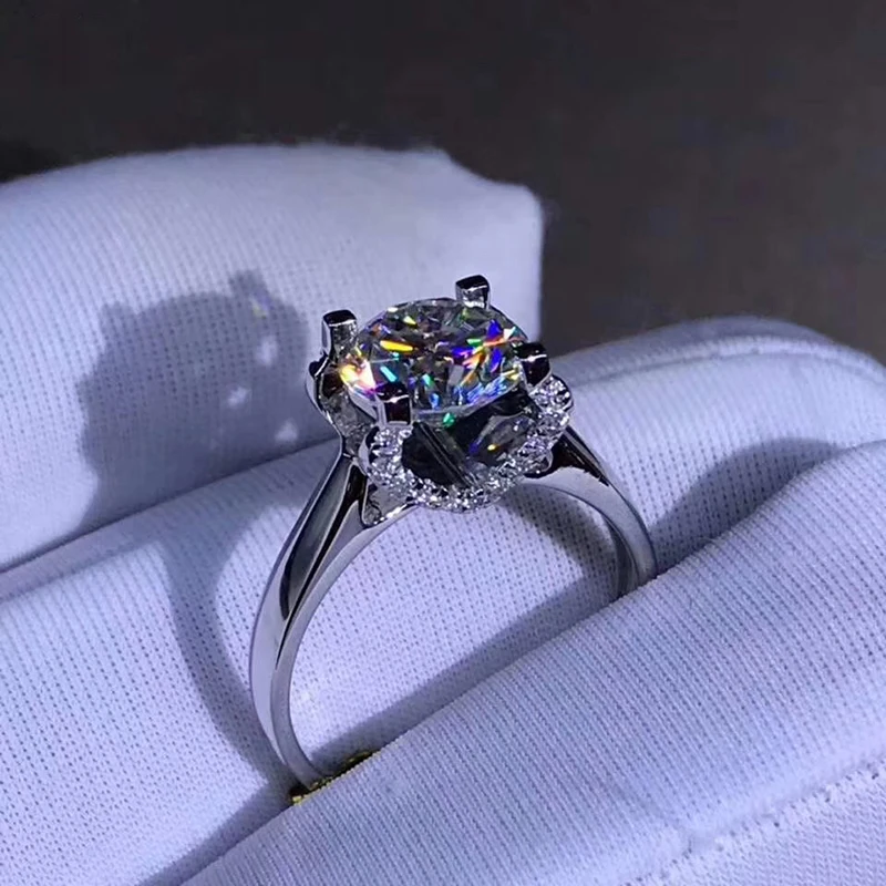14 K белое золото 1ct 2ct 3ct Муассанит кольцо круглого сечения класса «Люкс» лабораторный алмаз для помолвки, свадьбы, годовщины кольцо для Для женщин