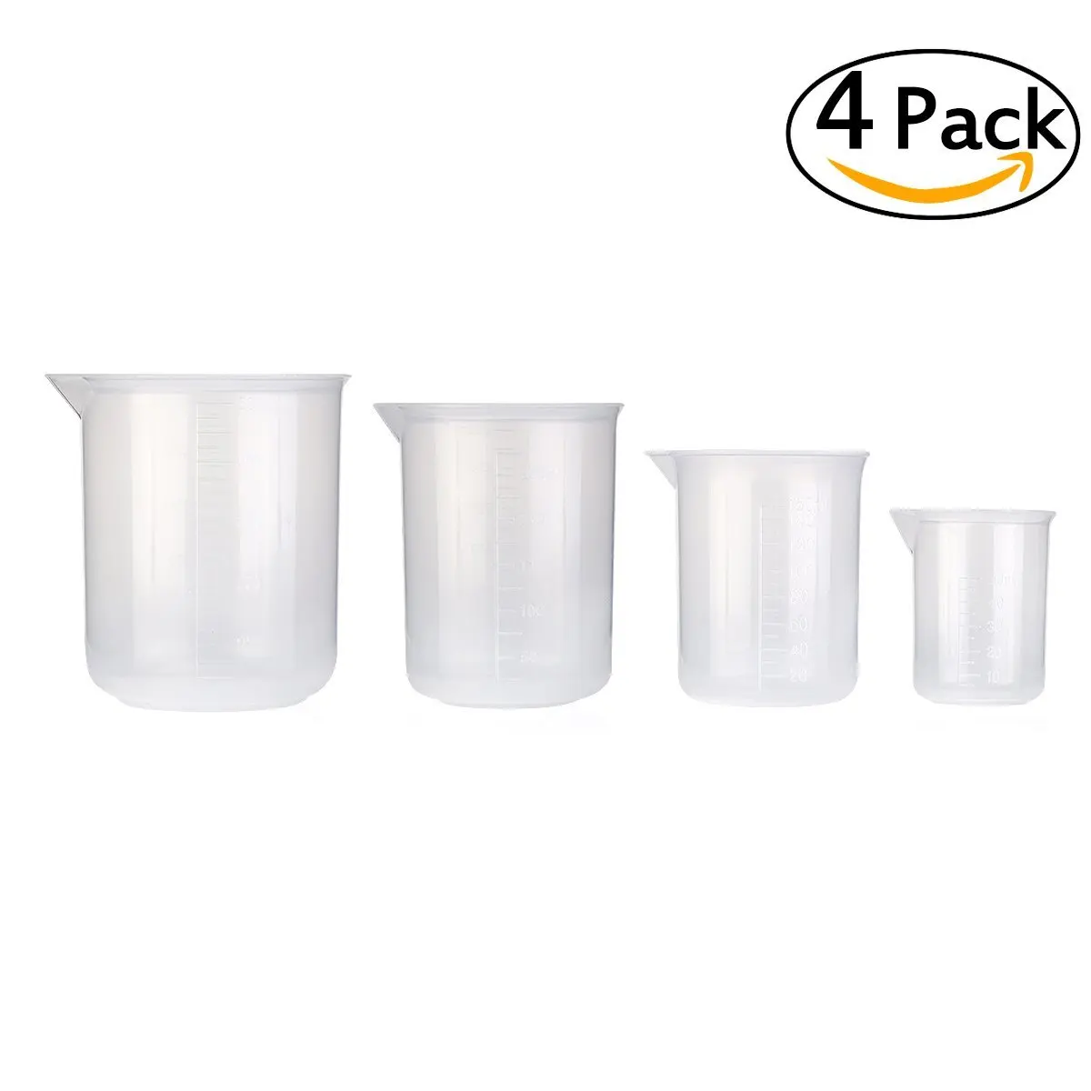 Set of 4 Measuring Cup Labs Plastic Graduated Beakers 50ml 150ml 250ml 500ml (Transparent)