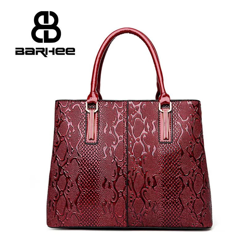 

BARHEE Luxury Design Women Handbag Patent Leather 3D Embossing Solid Tote Bags Large Women Messenger Bag Red Blue Black