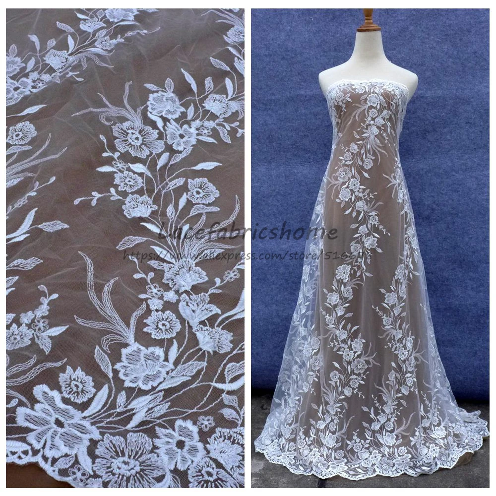 

La Belleza New off white embroidered lace fabric 51'' width