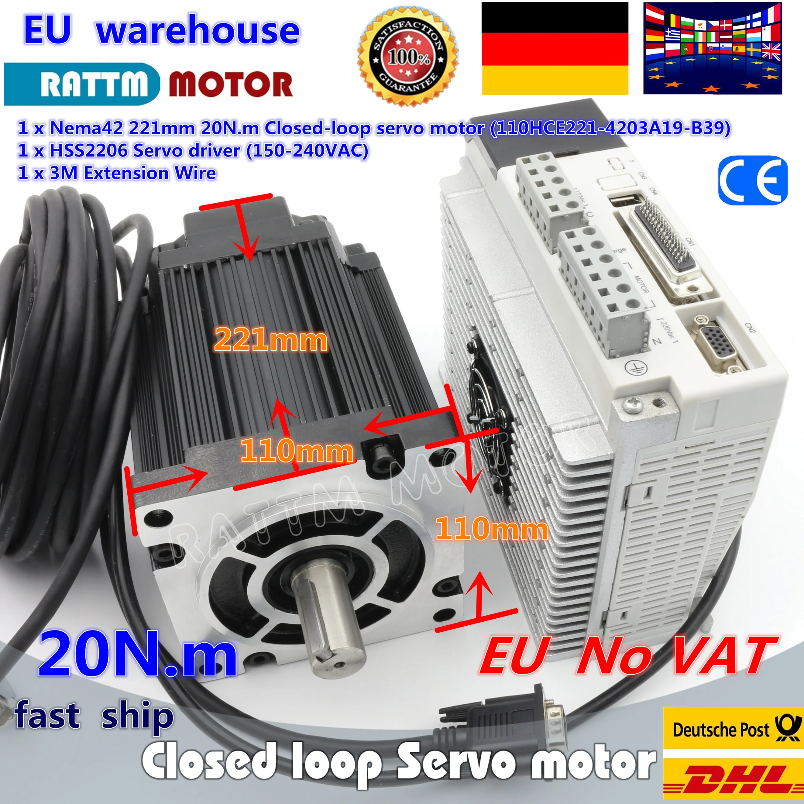 【DE ship】 Nema42 замкнутый контур Серводвигатель 20N. М/2880oz-in 110 гибридный шаговый двигатель и безуходный 3-х фазный шаговый Драйвер набор контроллеров cnc