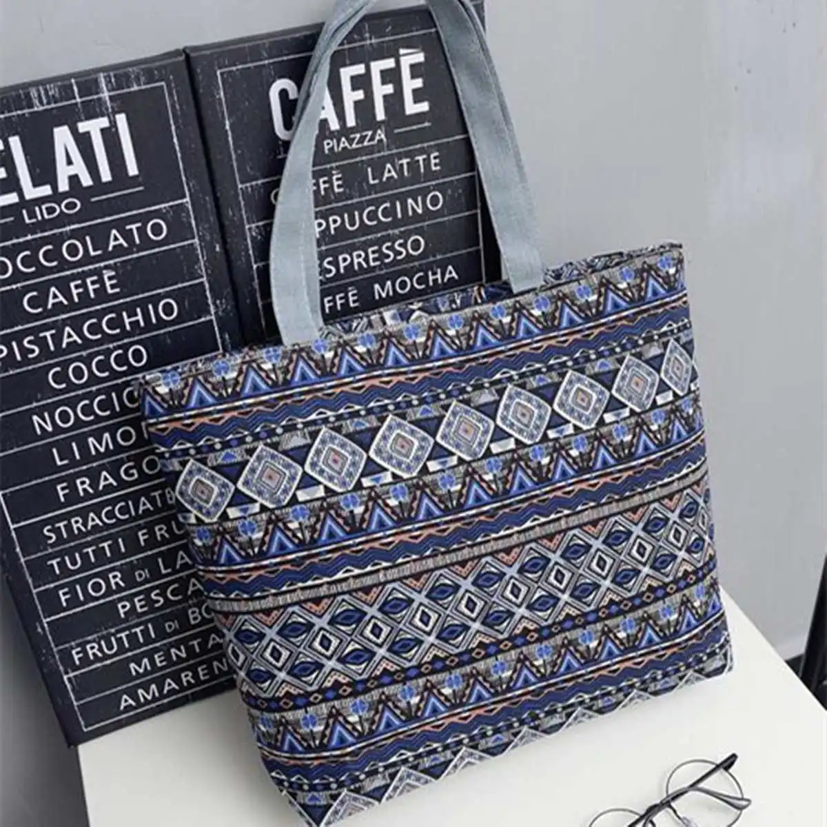 Blue Feminina Bolsa, Женская Большая вместительная сумка-тоут, Холщовая Сумка через плечо, сумка для покупок, пляжная сумка, повседневная сумка-тоут, полосатая Цветочная сумка - Цвет: Blue
