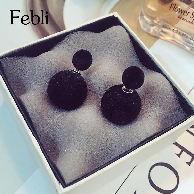 Febli Double Side бархат Матирование серьги стержня с имитацией жемчуга и различных