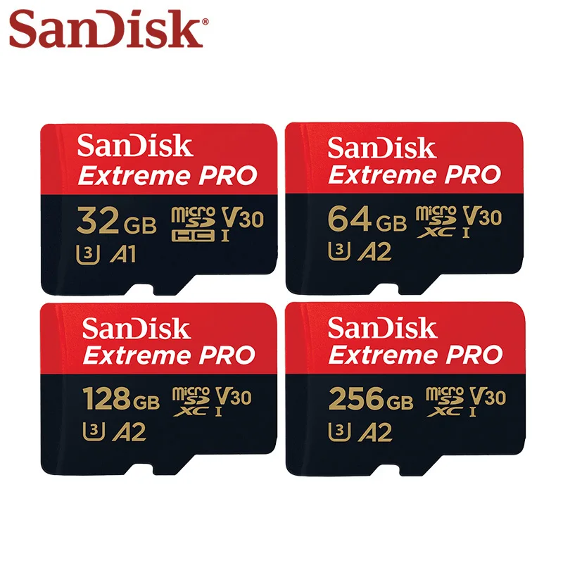Карта памяти Micro SD Sandisk Extreme PRO, карта памяти Micro SD, класс 10, UHS-I, U3, макс. скорость чтения, 64 ГБ, 128 ГБ, 256 ГБ, 170 ГБ, V30, 32 ГБ, A1 - изображение