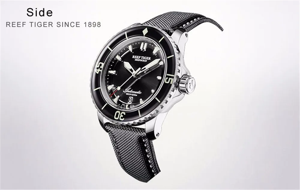 Reef Tiger Brand Casual Fashion Mechanical Deep Waterproof Wristwatch Top Luxury nylon Mens Watches relogio masculino RGA3035