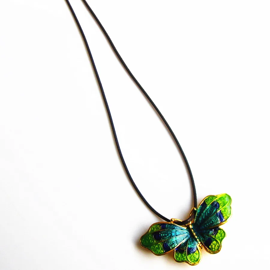 Женское этническое колье чокер с эмалью зеленого синего цвета бабочками