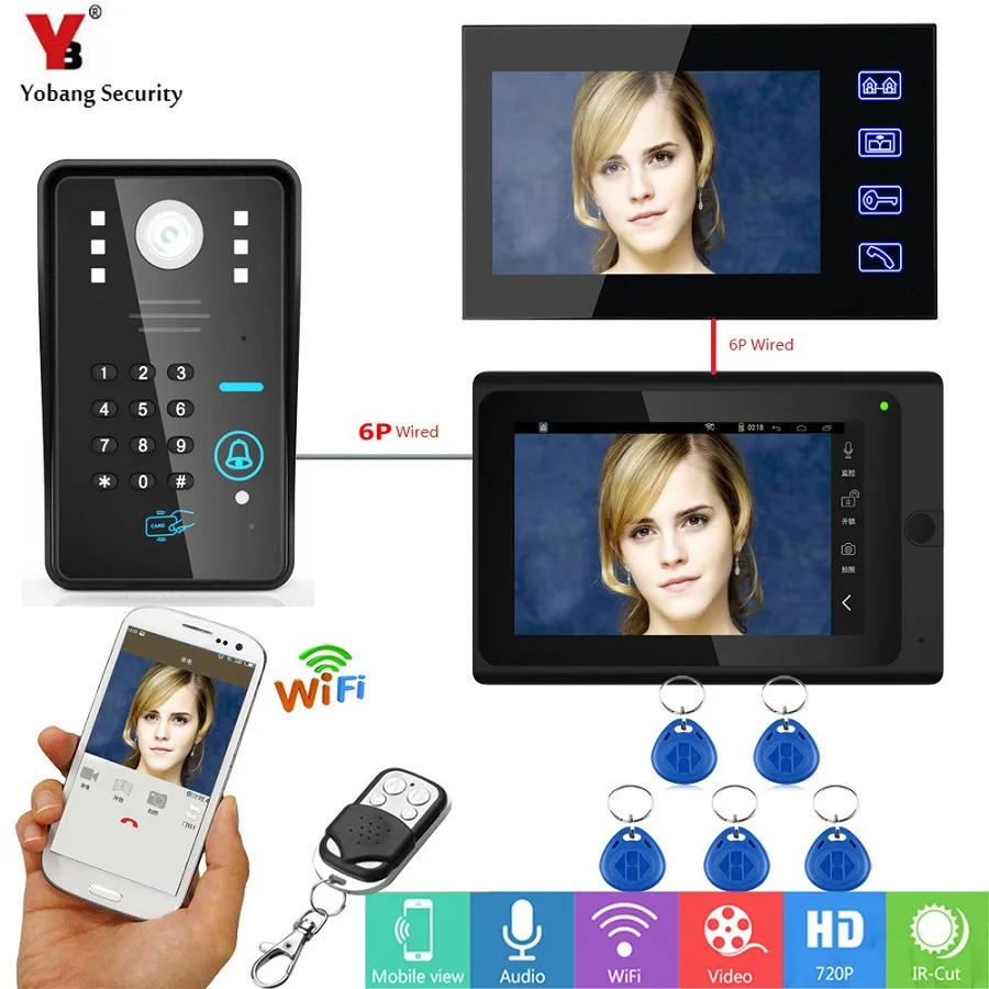 Yobang Security Waterproof Door Phone Doorbell intercom 7 Inch Screen WIFI Wireless Colour Video With RFID Access Camera | Безопасность