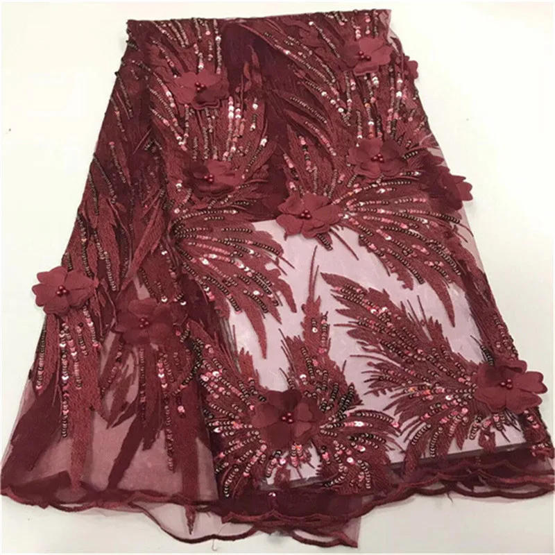 

2019 green Newest Styles 3D Flowersequins Embroidery African Guipure Lace Fabric High Quality French Mesh lace fabric with beads