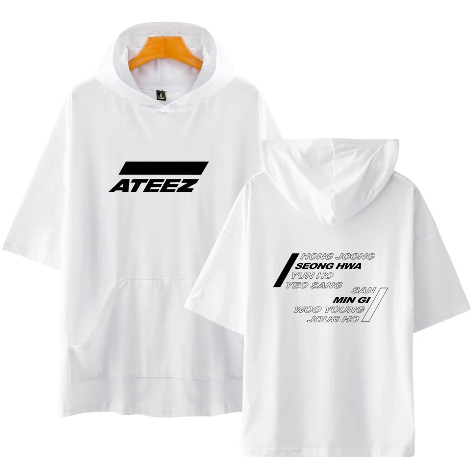 Модные футболки ATEEZ с капюшоном и принтом для женщин мужчин летняя футболка