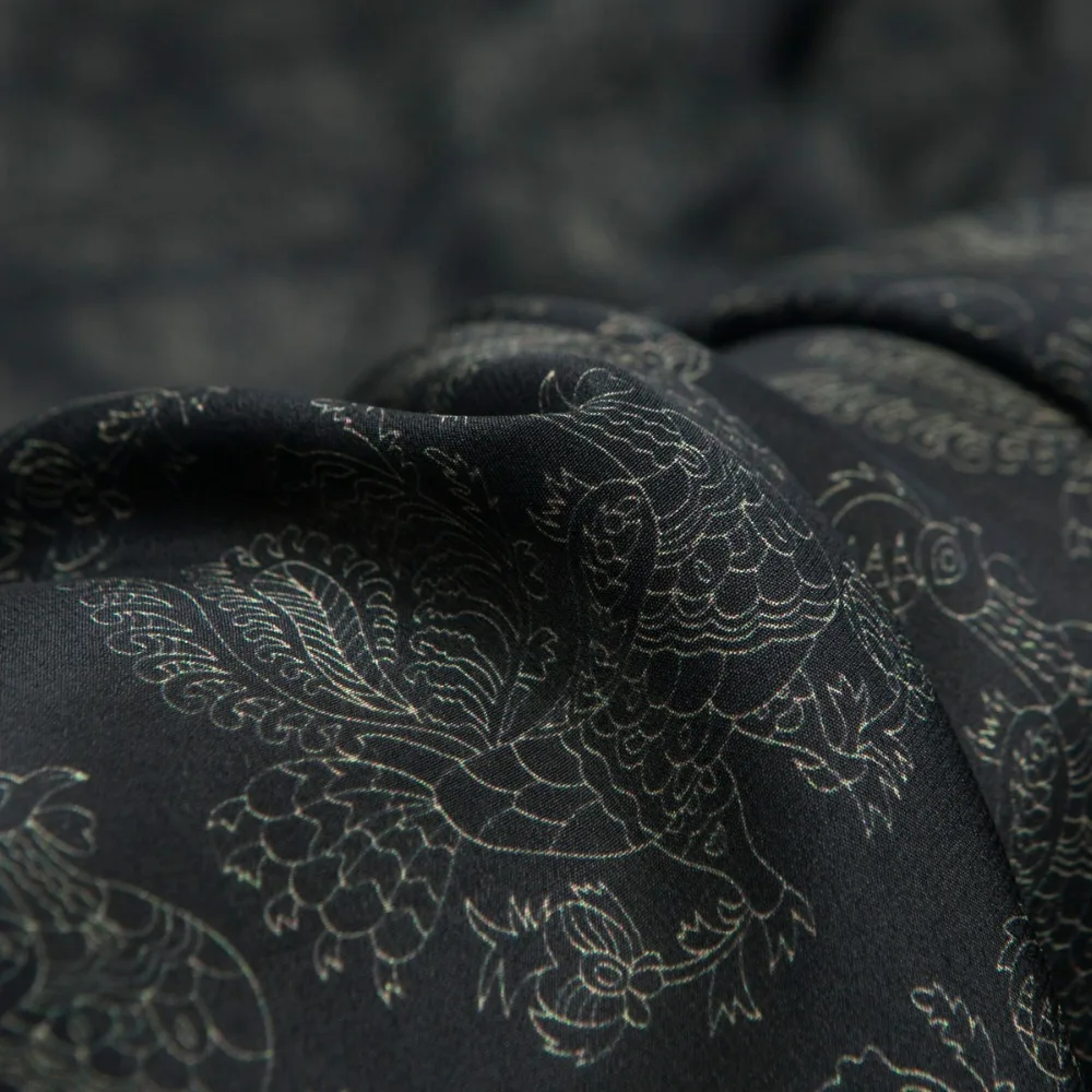

Chinese Phoenix painting printed silk crepe de chine fabric, sewing for shirt, dress, skirt, blouse, pants, craft by the yard
