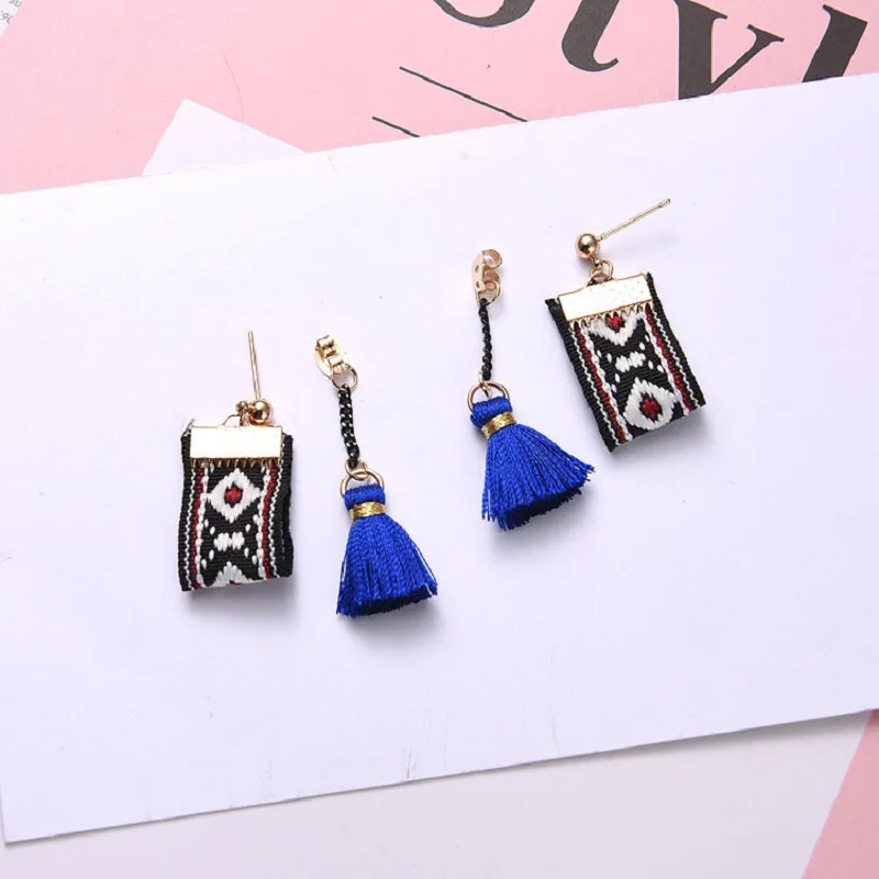 Женские элегантные длинные серьги с синими кисточками для вечеринок простой