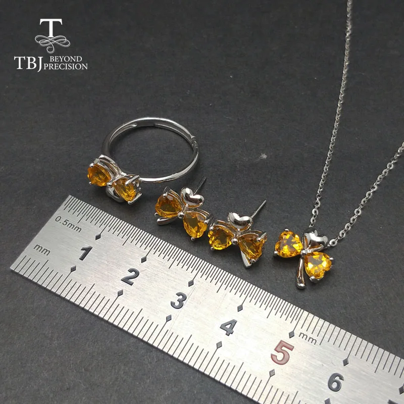 TBJ милые Ювелирные наборы в форме сердца с натуральным цитрином драгоценный