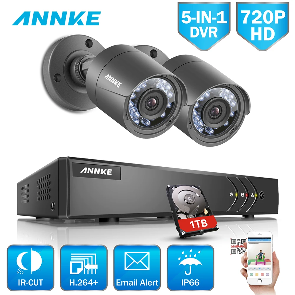 ANNKE 4CH HD 720 P 5в1 1080N DVR 2шт 1500TVL наружная Всепогодная ИК камера наблюдения ночного