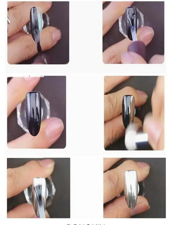 Зеркальная хромированная пудра для ногтей с эффектом металлик и серебро