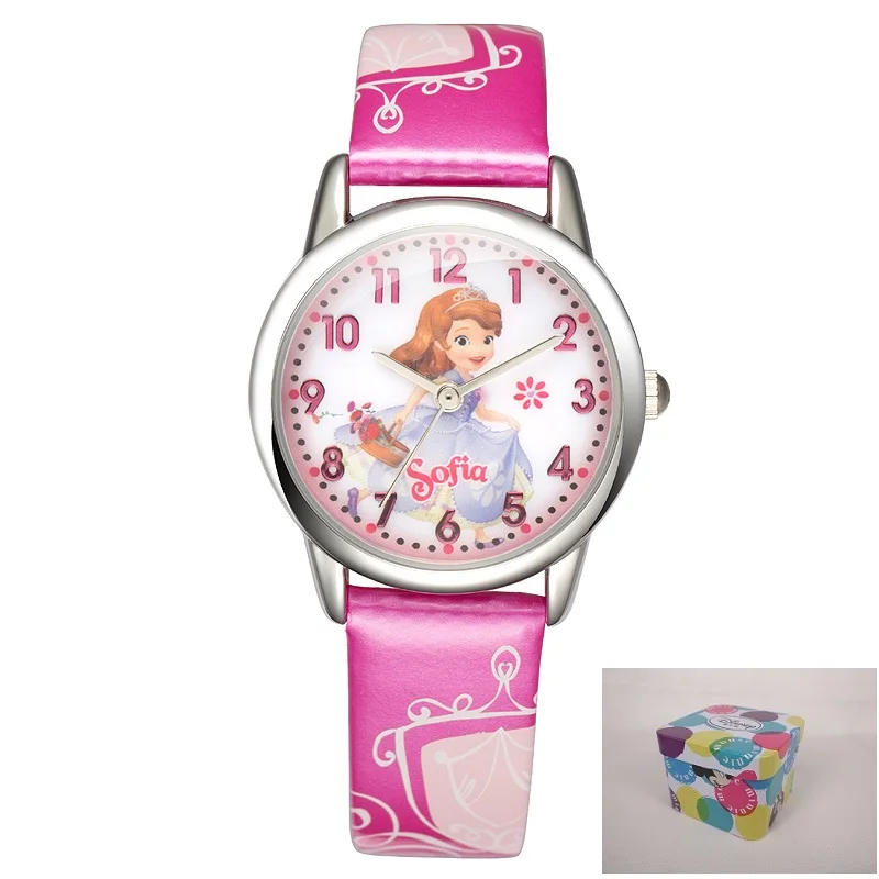 ROSE RED BOX GIFT Brave Sofia Princess Child Lovely Quartz Watch Little Girls Dream Fashion Casual Leather Waterproof Watches Kid Favorite Clock - Цвет: ROSE RED BOX GIFT