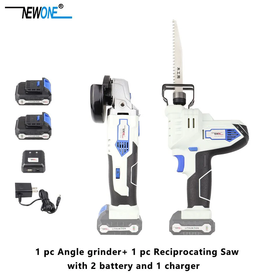 Комплект из 2 предметов NEWONE 12V литий-ионный Аккумуляторный электроинструмент комбинированный набор угловая шлифовальная машина и сабельная пила комбинация с 2.0Ah батареей
