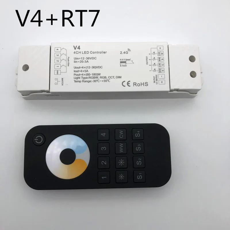 Светодиодная лента RGBW/RGB/ССТ/затемнением+ 2,4 ГГц Беспроводной РЧ пульт дистанционного управления 4 канала светодиодный Радиоконтроллер для RGB/RGBW Светодиодные ленты с сигналами "красный-зеленый-синий+ CCT V5