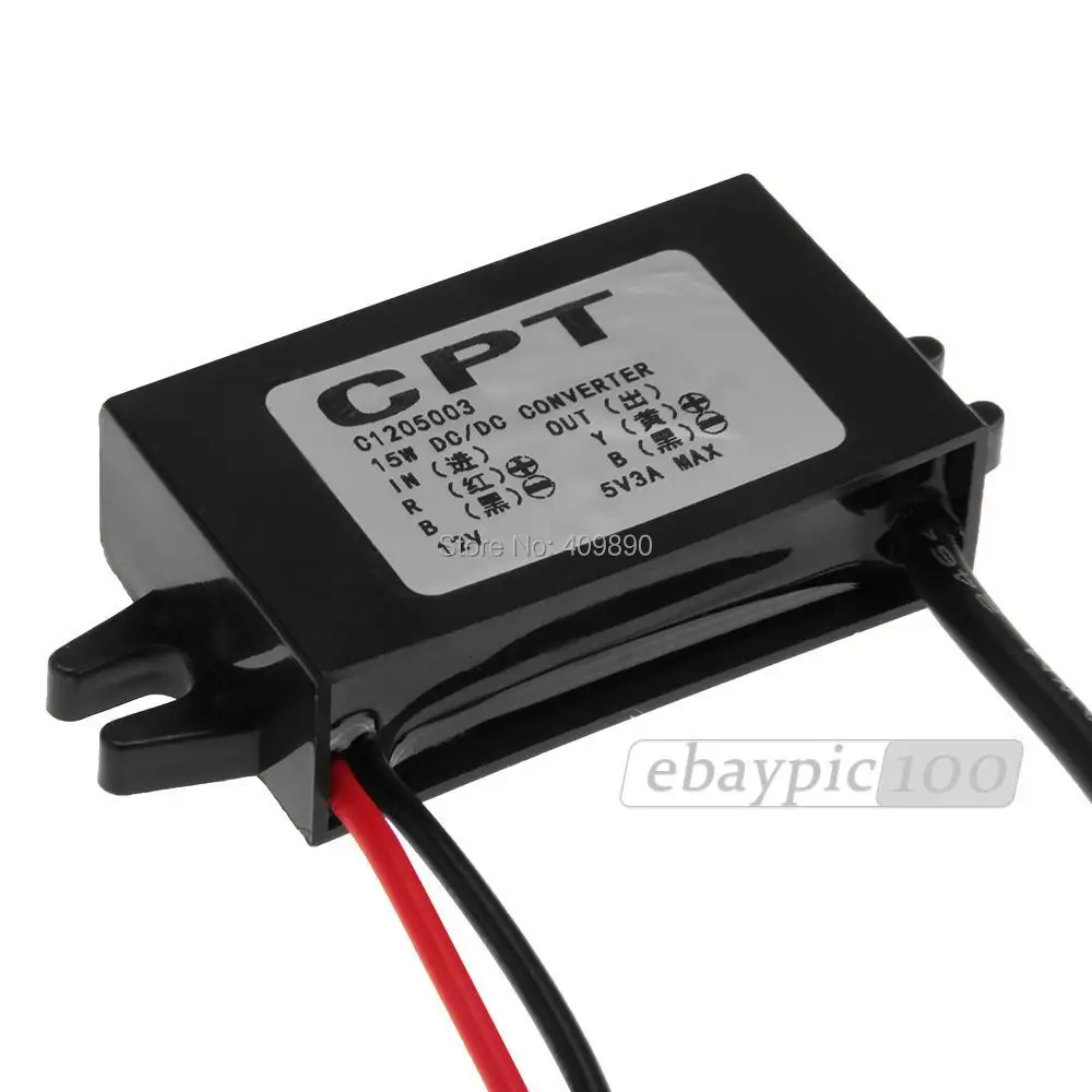 50 шт./лот DC преобразователь 12В до 5В 3а понижающий модуль питания Micro USB