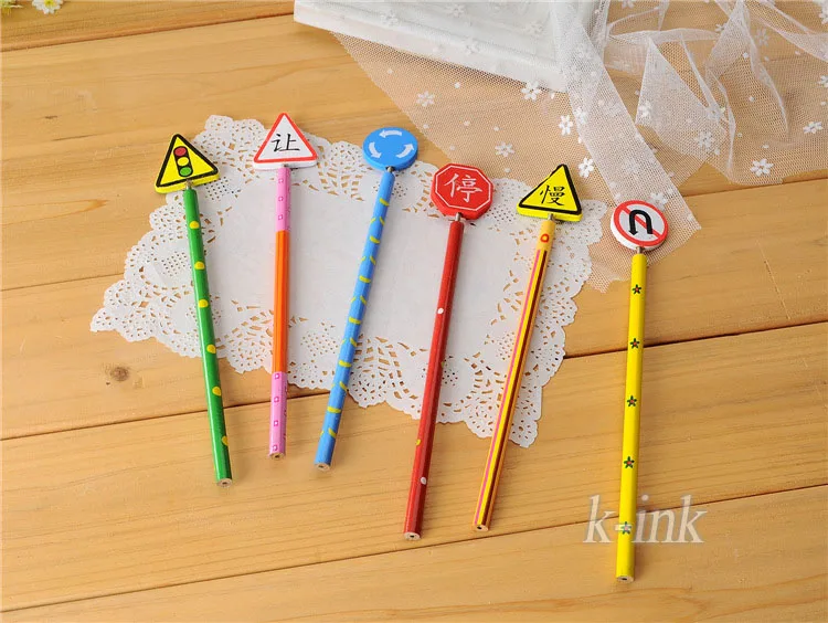 6 шт./лот новинка дорожные знаки карандаши дорожный знак деревянный карандаш для