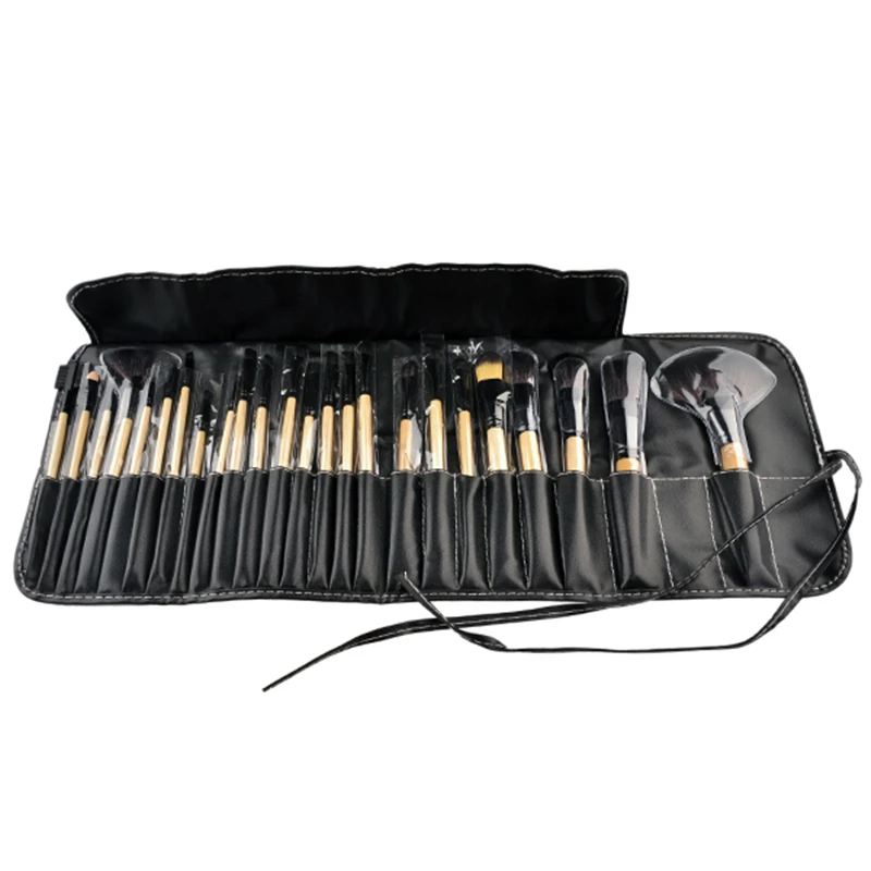 24Pcs Wood Набор кистей для макияжа мягкие синтетические волосы Румяна Тени для век губы макияж кисти с кожаный чехол Кисть для новичка 24 12 10 7 шт./лот - Handle Color: 24Pcs Wood