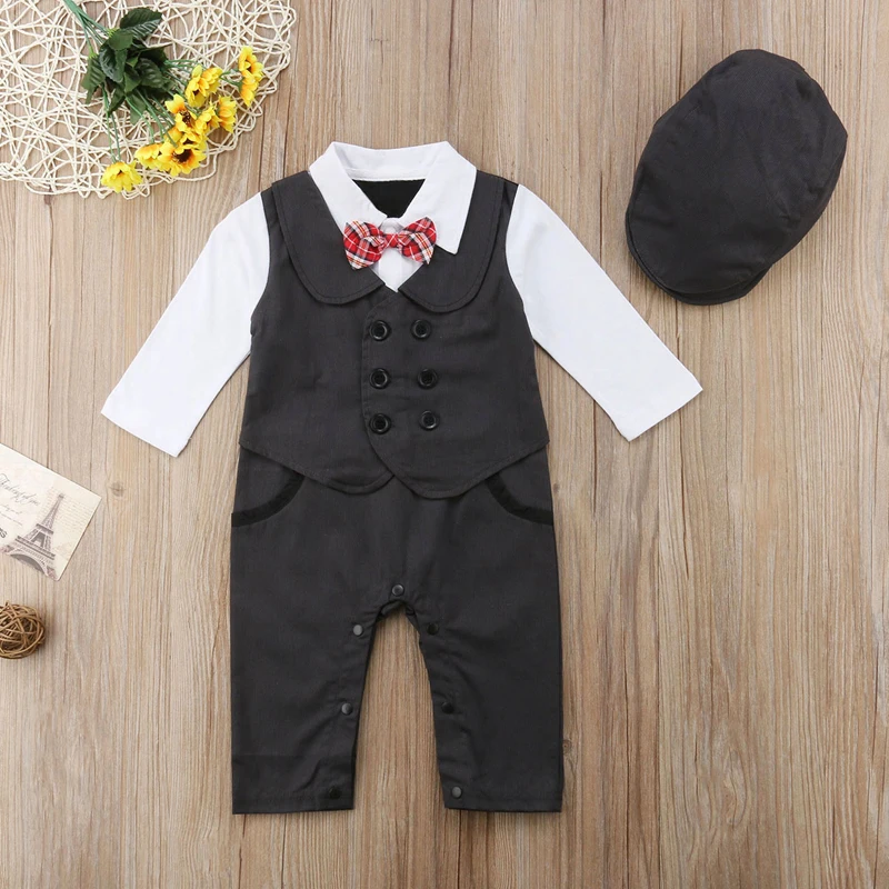 FOCUSNORM New Fashion Newborn Baby Boy Gentleman Formal Romper Photography Props Outfits |