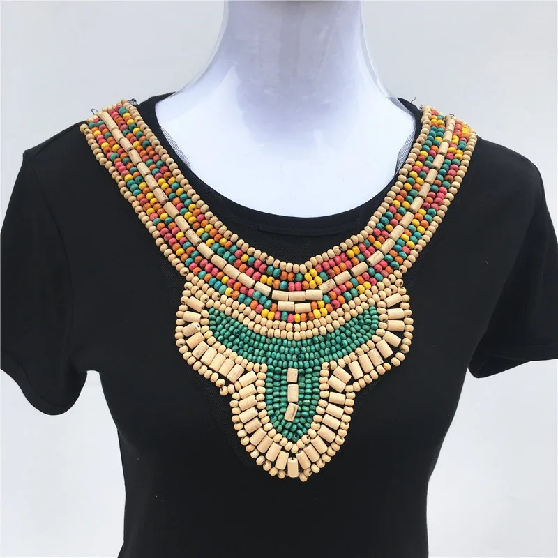 1 шт. роскошный Плетеный цветной деревянный бисер воротник с пайетками на