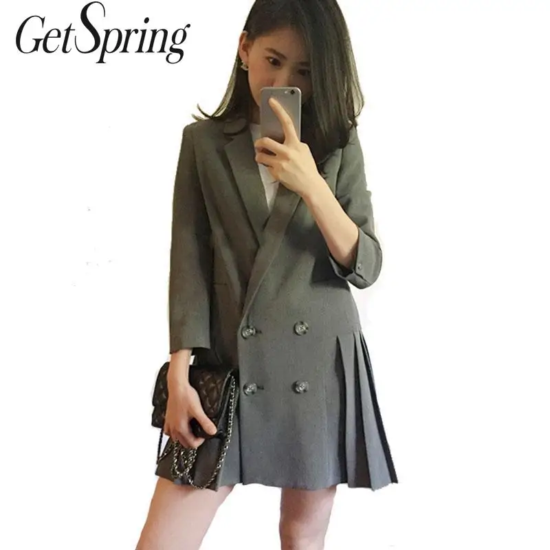 Женский двубортный Блейзер GetSpring Длинный плиссированный блейзер с треугольным