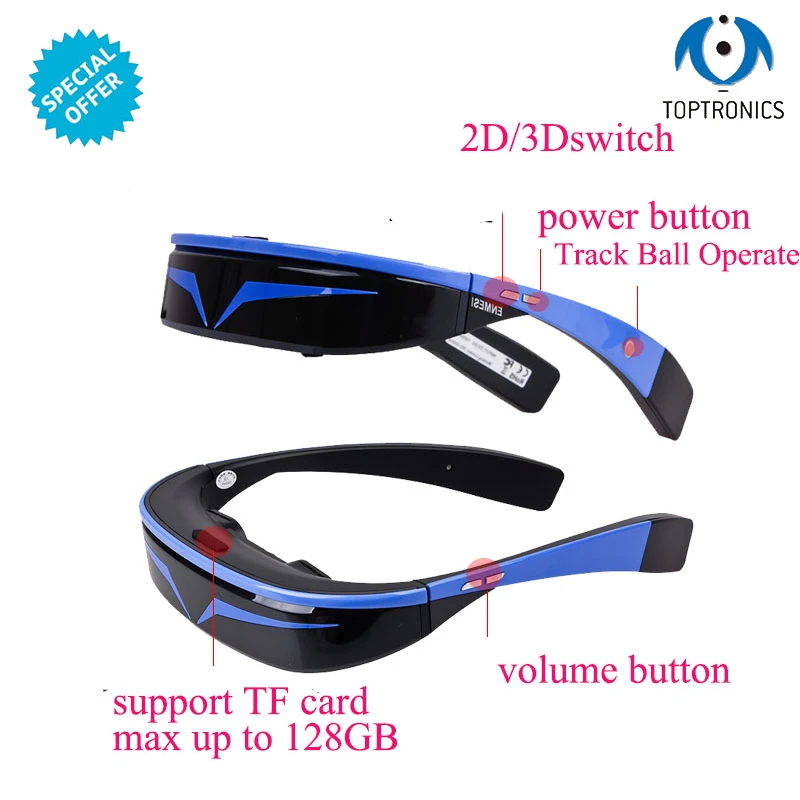 Toptronics модные 3D видео очки с 1 г+ ПЗУ 16 г wifi видео очки 1800 мАч батарея лучшие подарки для бизнеса Модный ребенок