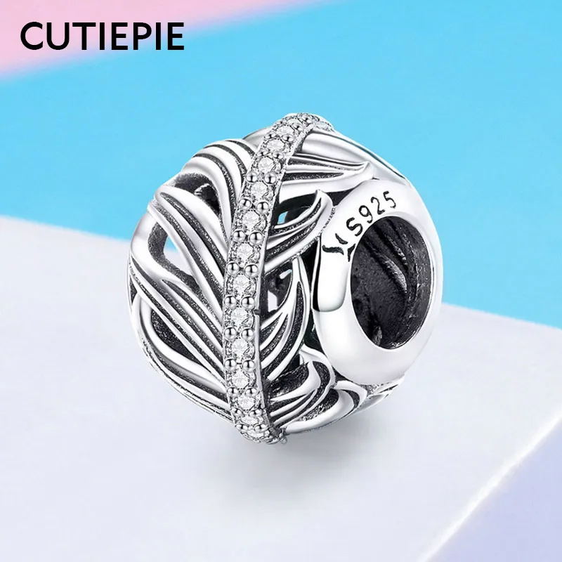 CUTIEPIE Модные 100% Настоящее серебро 925 перо Сердце ожерелья с подвесками бусинами