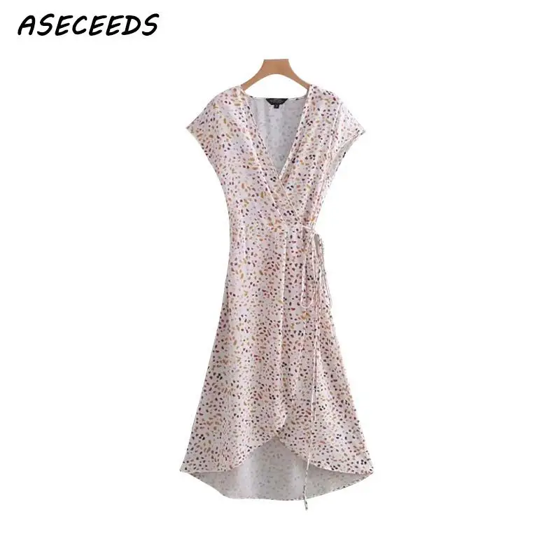 2019 летнее платье с цветочным рисунком для женщин v образным вырезом запахом и