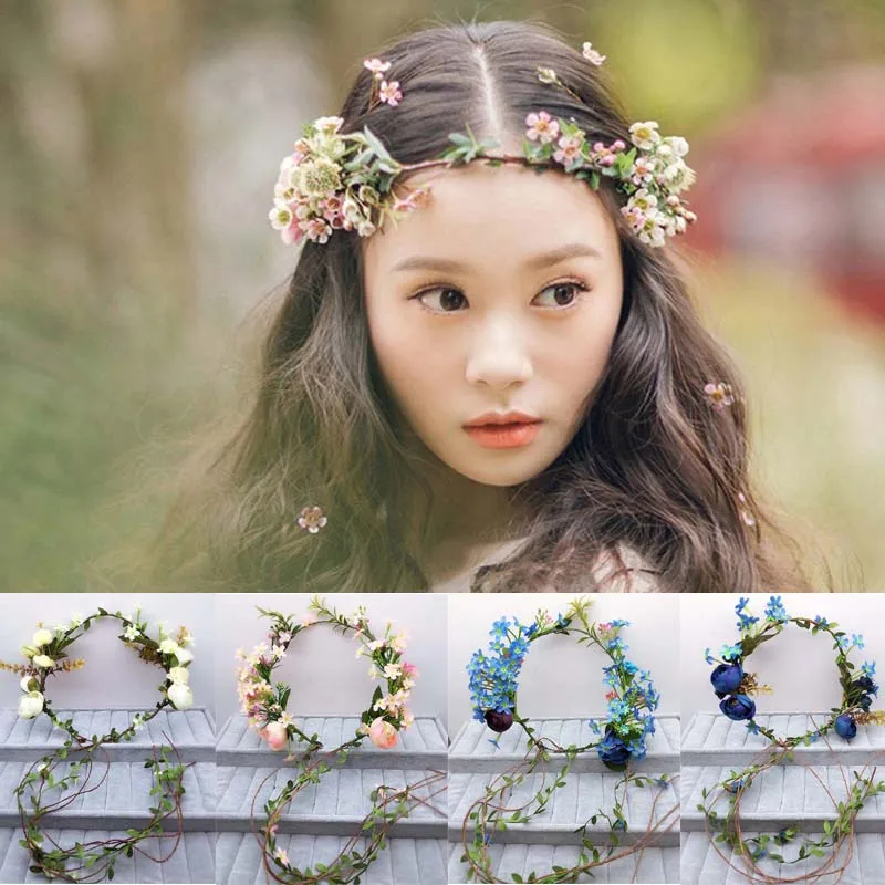 

Women Wedding Flower Wreath Bride headdress ornaments Kids party floral garlands Bridesmaid hair band photography jewelry flower