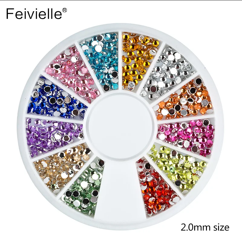 Новинка Feivielle 2 мм Разноцветные круглые блестящие украшения для дизайна ногтей