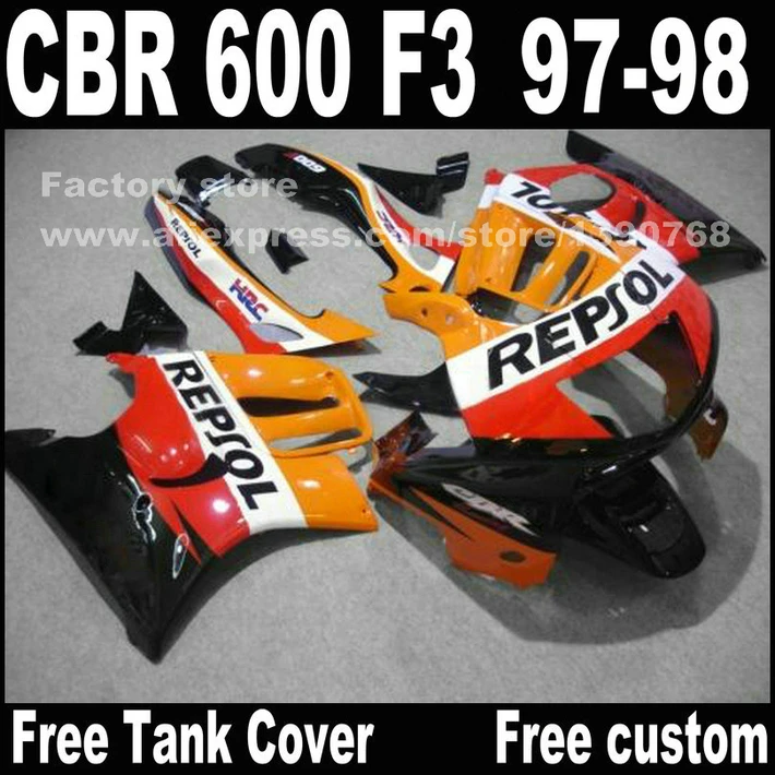 Мотоцикл части для HONDA CBR 600 F3 Обтекатели 1997 1998 CBR600 F3 97 98 желтый черный REPSOL комплект обтекателей+ 7 подарки